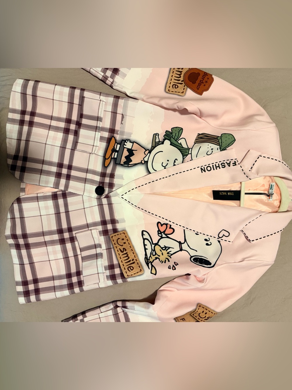 Woman Plaid Cartoon Blazer Jacket - Playful Fashion